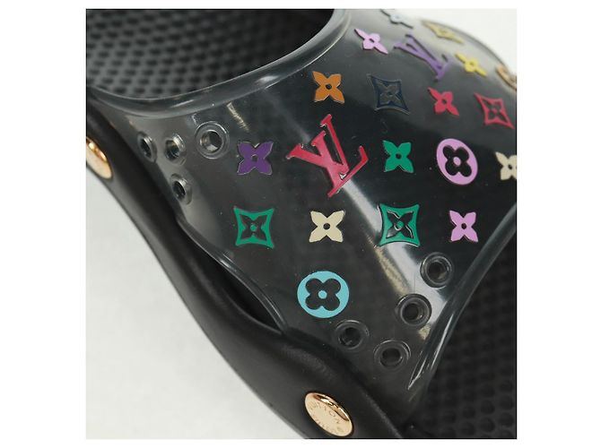 LOUIS VUITTON Sandali da Spiaggia in Gomma Multicolore Neri LV Auth 169909V Nero - vista 11