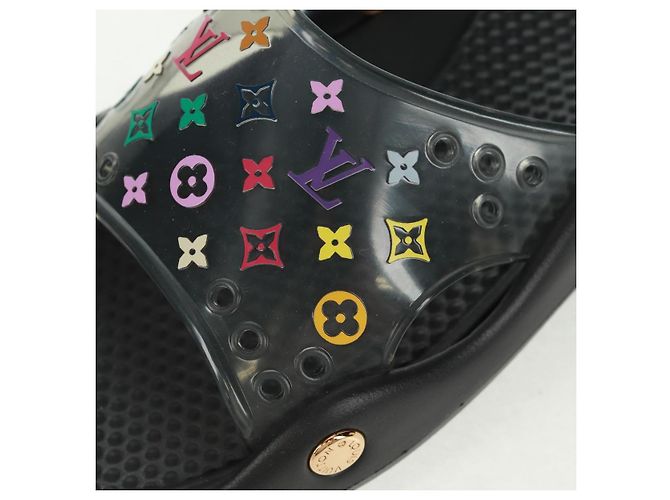 LOUIS VUITTON Sandali da Spiaggia in Gomma Multicolore Neri LV Auth 169909V Nero - vista 12