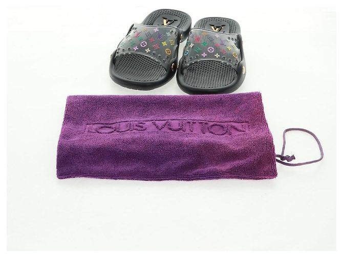 LOUIS VUITTON Sandali da Spiaggia in Gomma Multicolore Neri LV Auth 169909V Nero - vista 17