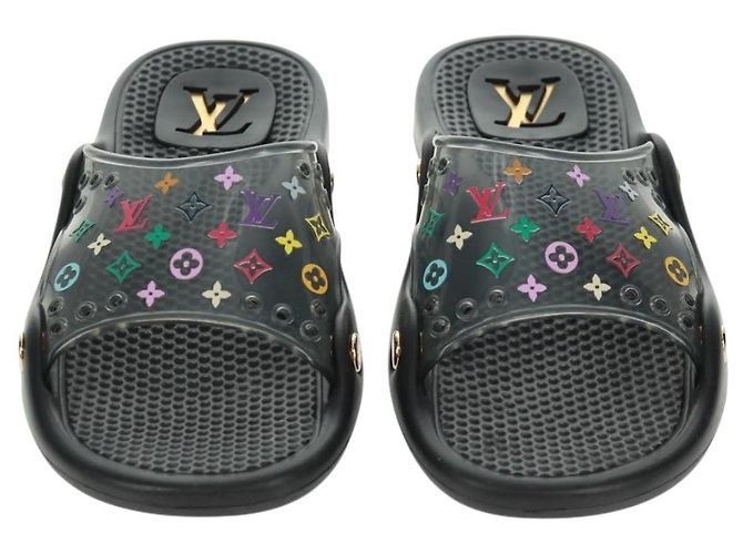 LOUIS VUITTON Sandali da Spiaggia in Gomma Multicolore Neri LV Auth 169909V Nero - vista 2