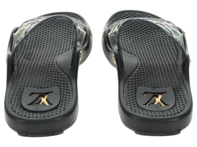 LOUIS VUITTON Sandali da Spiaggia in Gomma Multicolore Neri LV Auth 169909V Nero - vista 3