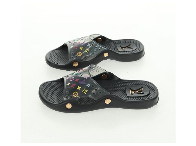 LOUIS VUITTON Sandali da Spiaggia in Gomma Multicolore Neri LV Auth 169909V Nero - vista 4