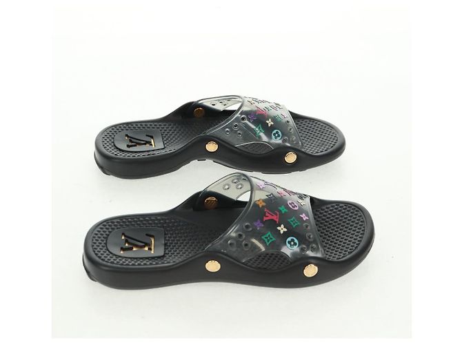 LOUIS VUITTON Sandali da Spiaggia in Gomma Multicolore Neri LV Auth 169909V Nero - vista 5