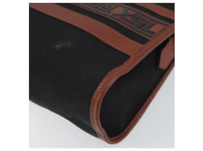 Borsa a Spalla SAINT LAURENT in Tela Pelle Nera Marrone Oro Auth ti3767 Nero D'oro - vista 10