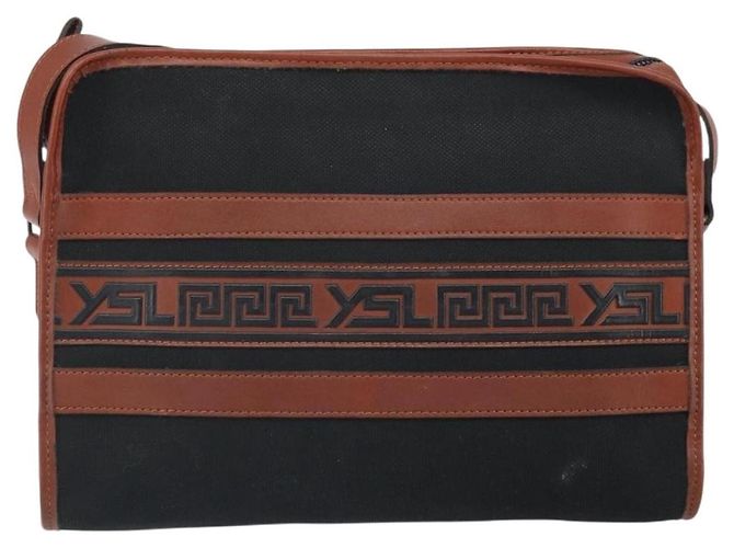 Borsa a Spalla SAINT LAURENT in Tela Pelle Nera Marrone Oro Auth ti3767 Nero D'oro - vista 13