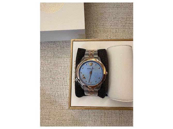Versace Damenuhr mit blauem Zifferblatt und bicolor-Armband Silber Golden - Ansicht 2