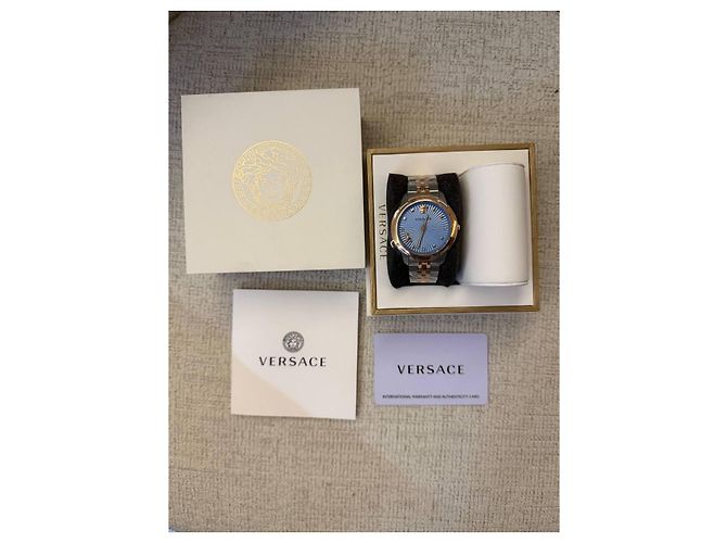 Versace Damenuhr mit blauem Zifferblatt und bicolor-Armband Silber Golden - Ansicht 5