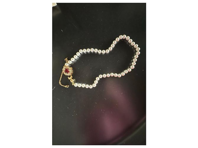 Louis Vuitton Collana di perle con pendente in rubino e oro Bianco Rosso D'oro - vista 7