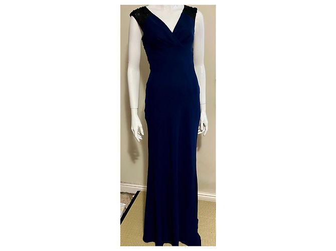 Vera Wang Vestido de noite com cauda e costas de renda Azul marinho - vista 2