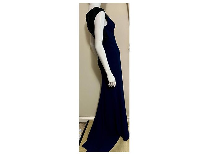 Vera Wang Vestido de noite com cauda e costas de renda Azul marinho - vista 4