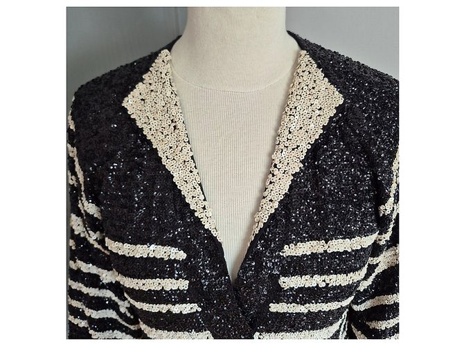 Autre Marque Giacca a righe bianco e nera di H&M decorata con paillettes Nero - vista 2