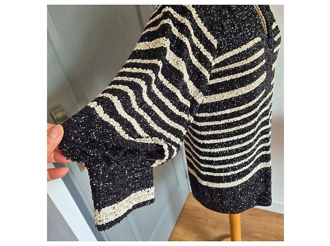 Autre Marque Giacca a righe bianco e nera di H&M decorata con paillettes Nero - vista 3