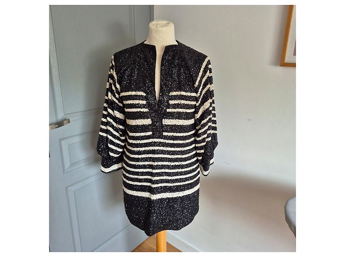 Autre Marque Giacca a righe bianco e nera di H&M decorata con paillettes Nero - vista 5