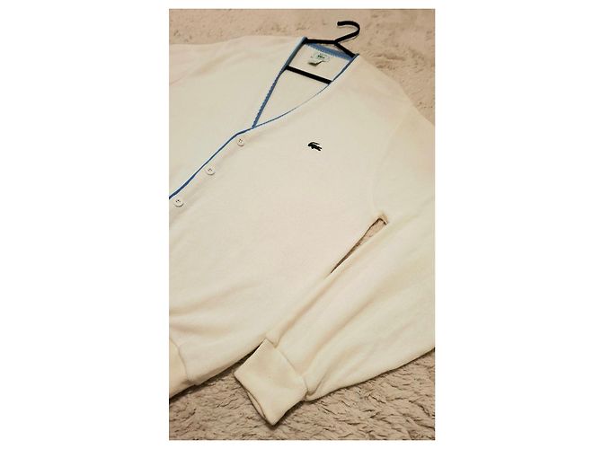 Cardigan Izod Lacoste de algodón blanco con bordes azules Beige - vista 10