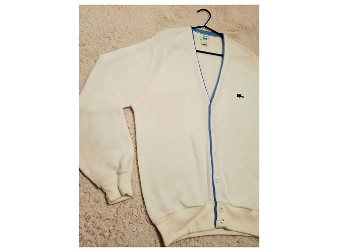 Cardigan Izod Lacoste de algodón blanco con bordes azules Beige - vista 12