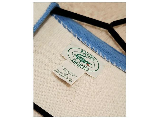 Cardigan Izod Lacoste de algodón blanco con bordes azules Beige - vista 14