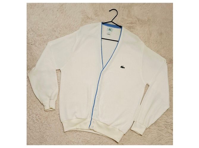 Cardigan Izod Lacoste de algodón blanco con bordes azules Beige - vista 2