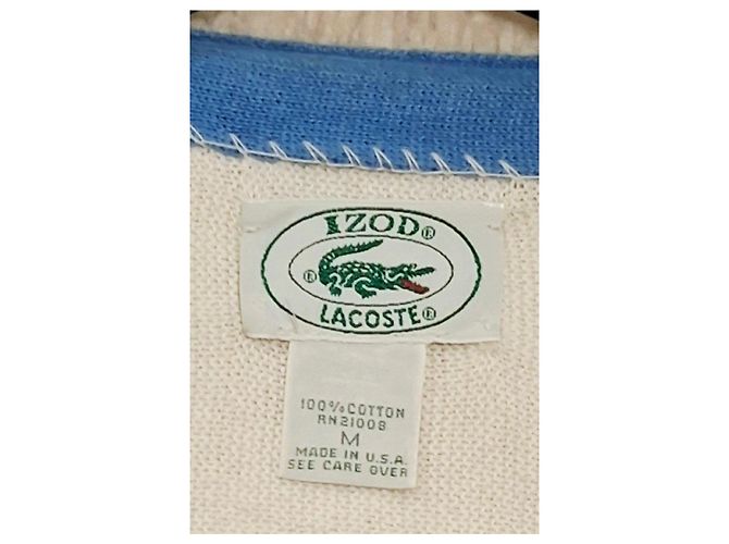 Cardigan Izod Lacoste de algodón blanco con bordes azules Beige - vista 3