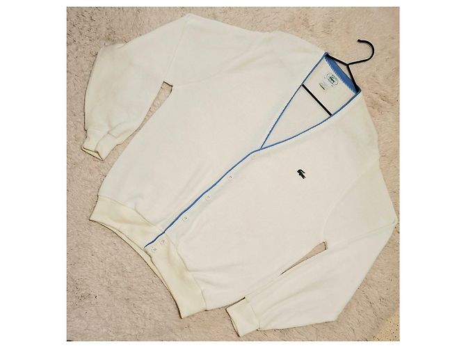 Cardigan Izod Lacoste de algodón blanco con bordes azules Beige - vista 8
