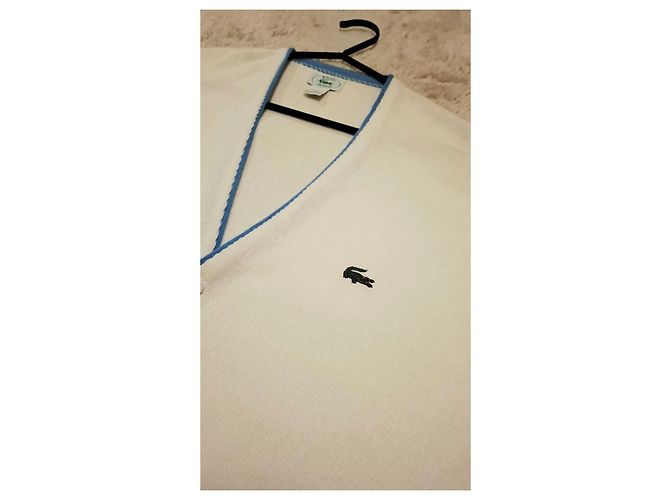 Cardigan Izod Lacoste de algodón blanco con bordes azules Beige - vista 9