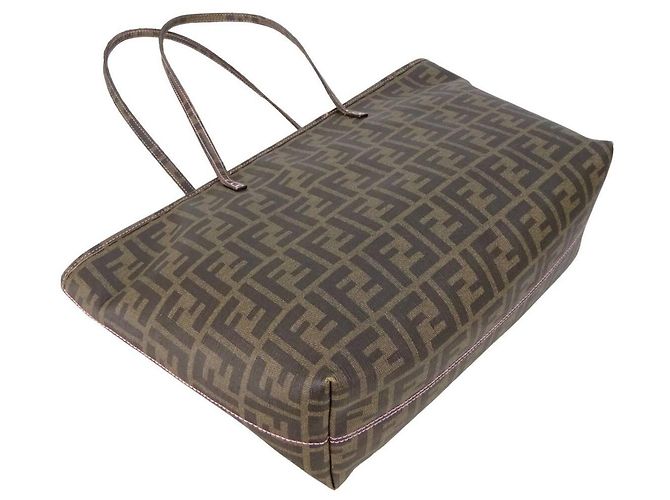 Fendi Zucca-Muster braune und gelbe Tragetasche - Ansicht 2