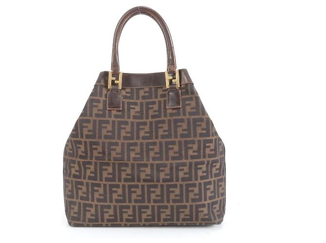 Fendi Zucca-Muster goldbraune Leder-Tote Golden - Ansicht 2