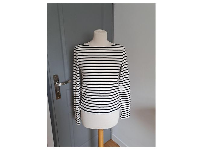 Petit Bateau Camiseta de rayas de manga larga y espalda descubierta Negro Blanco - vista 2