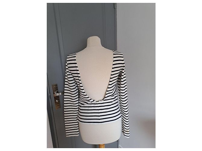 Petit Bateau Camiseta de rayas de manga larga y espalda descubierta Negro Blanco - vista 3