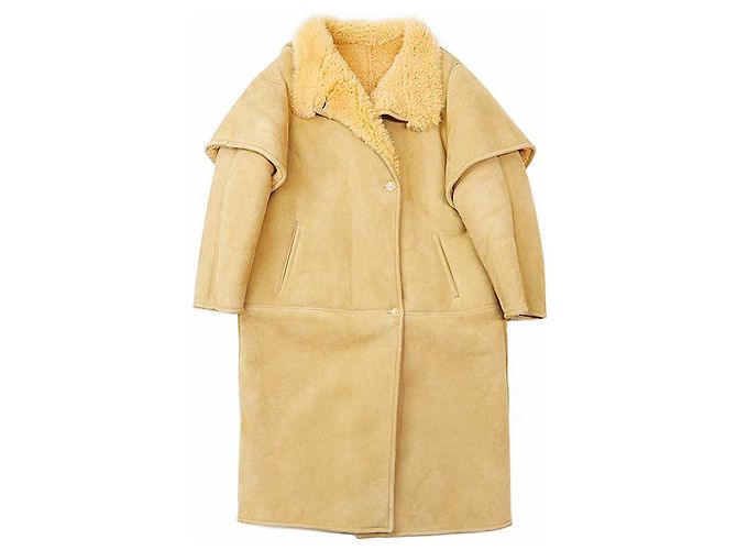 Céline Abrigo de lana y piel de cordero Celine Beige Camello - vista 11