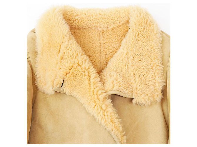 Céline Abrigo de lana y piel de cordero Celine Beige Camello - vista 12