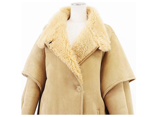 Céline Abrigo de lana y piel de cordero Celine Beige Camello - vista 2