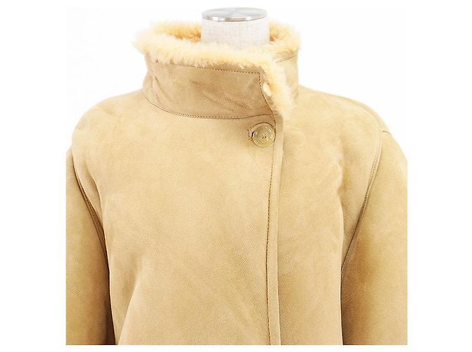 Céline Abrigo de lana y piel de cordero Celine Beige Camello - vista 3