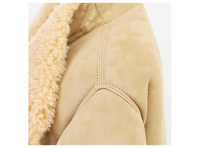 Céline Abrigo de lana y piel de cordero Celine Beige Camello - vista 4