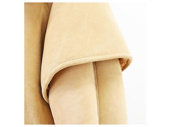 Céline Abrigo de lana y piel de cordero Celine Beige Camello - vista 5