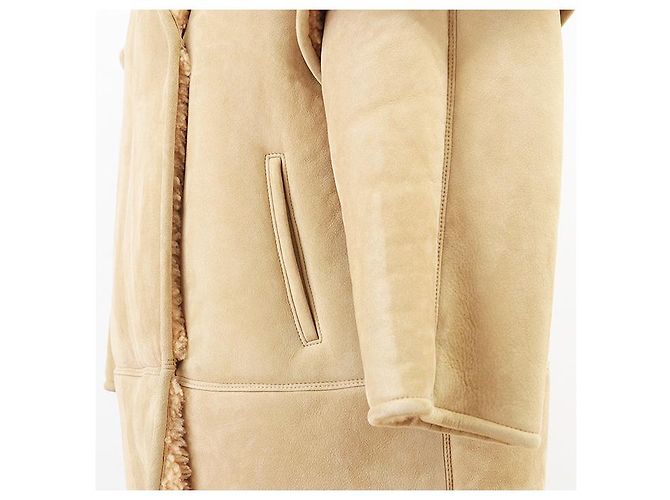 Céline Abrigo de lana y piel de cordero Celine Beige Camello - vista 6