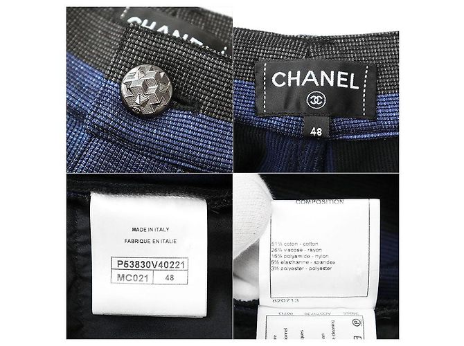 Timeless Pantaloni Chanel con strisce metalliche, zip e spacco Nero Blu Blu navy - vista 10