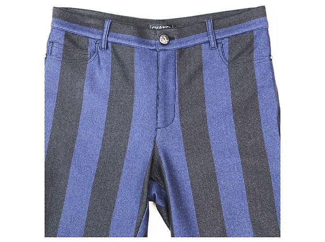 Timeless Pantaloni Chanel con strisce metalliche, zip e spacco Nero Blu Blu navy - vista 2