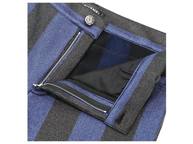 Timeless Pantaloni Chanel con strisce metalliche, zip e spacco Nero Blu Blu navy - vista 4
