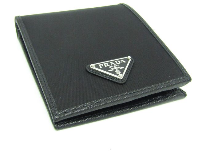 Prada Saffiano Tessuto Bi-Fold Wallet in Black - view 7