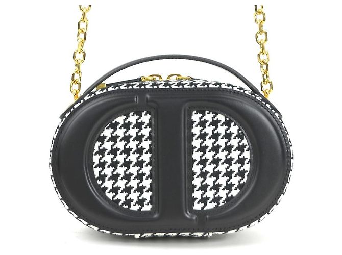 Borsa a tracolla ovale CD Signature di Christian Dior Nero Bianco - vista 3