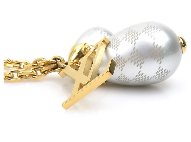 Collar Péndulo Perla Damier Louis Vuitton Blanco Dorado - vista 2