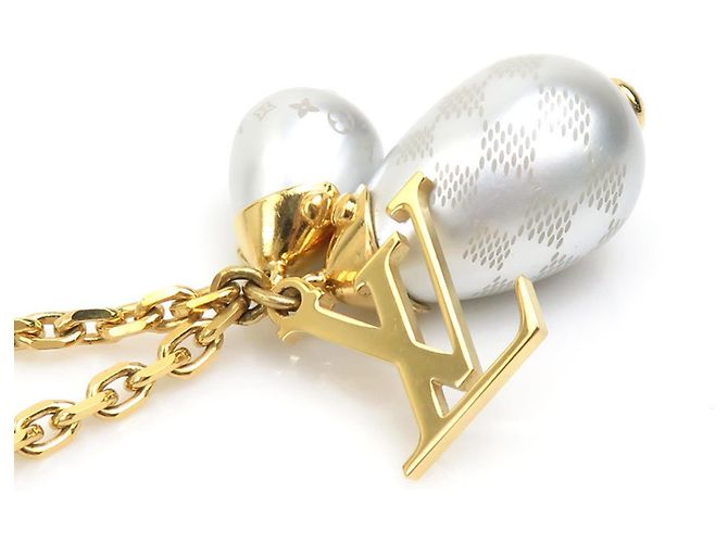 Collar Péndulo Perla Damier Louis Vuitton Blanco Dorado - vista 3