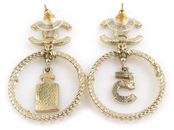 Chanel Metallohrringe mit Kunstperlen Weiß Golden - Ansicht 4