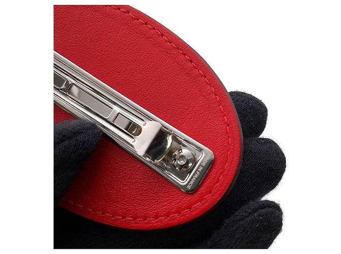 Fermaglio per capelli Hermès Barrette Evelyn PM Rouge Ladue in pelle Swift Rosso - vista 6