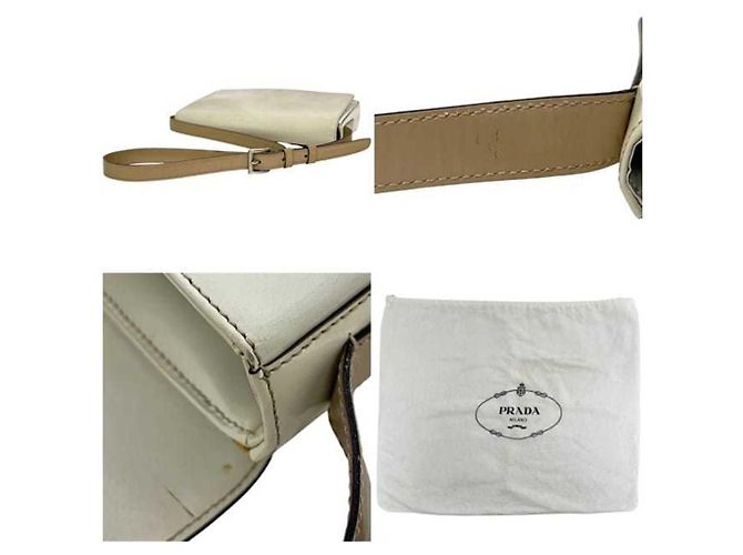 Borsa a spalla in pelle beige Prada - vista 11