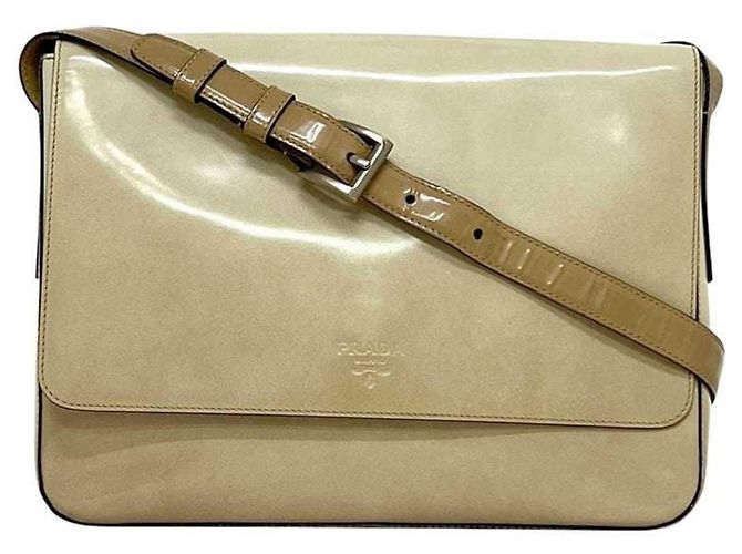 Borsa a spalla in pelle beige Prada - vista 2