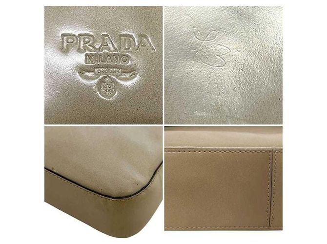 Borsa a spalla in pelle beige Prada - vista 7