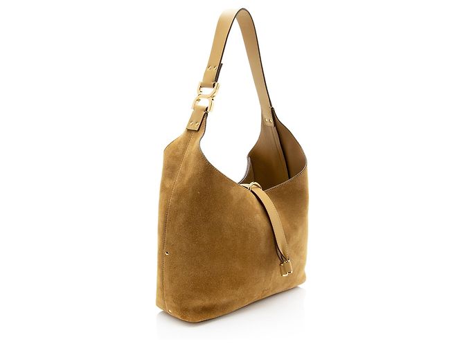 Chloé Marcie Piccola Hobo in Pelle Scamosciata Marrone Beige - vista 2