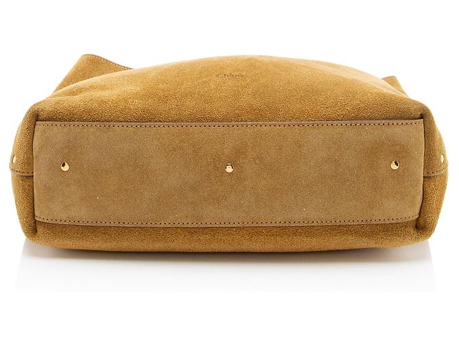 Chloé Marcie Piccola Hobo in Pelle Scamosciata Marrone Beige - vista 4