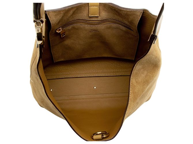 Chloé Marcie Piccola Hobo in Pelle Scamosciata Marrone Beige - vista 7